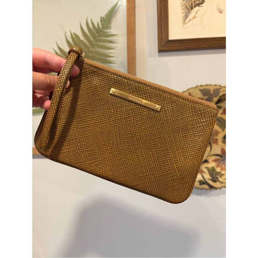Brahmin Brown Lizard Embossed Leather Wristlet Clutch Gold Hardware
